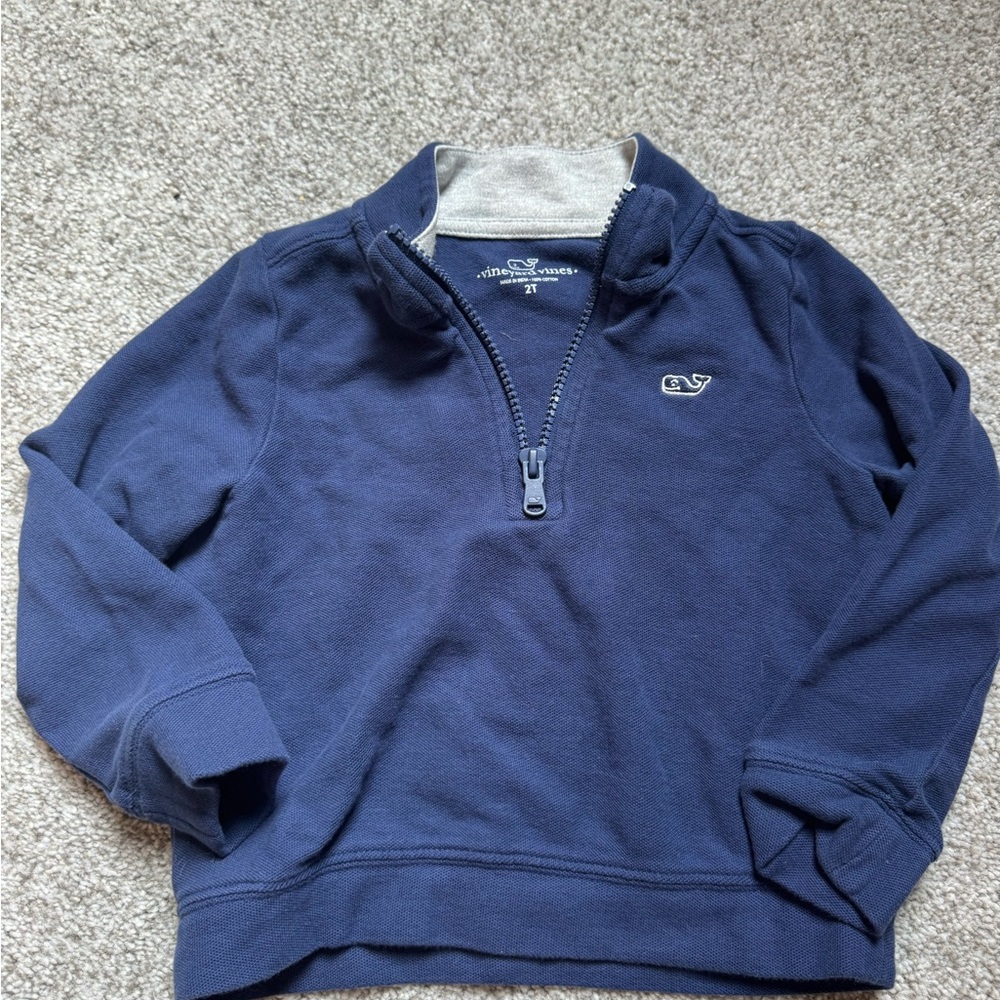Vineyard Vines Navy Half-Zip Pullover with Cream Collar Trim
